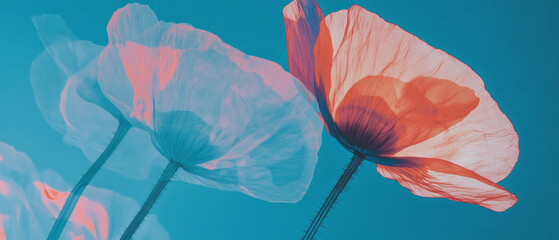 Poster - X-ray view of vibrant poppy flowers showcasing delicate textures and colors