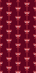 Poster - Elegant Bow and Ribbon Pattern on Deep Burgundy Background Valentines Day seamless pattern Vertical social media stories reels design element, 14 February and anniversary. Vertical poster