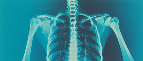 Poster - X-ray view of human torso highlighting ribs and spinal structure in clear detail