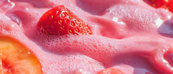 Poster - Creamy smoothie texture featuring vibrant strawberries and a rich fruity swirl