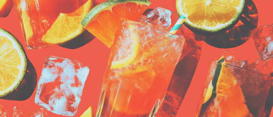Poster - Tropical frozen daiquiri pattern with crushed ice and citrus fruits for summer vibes