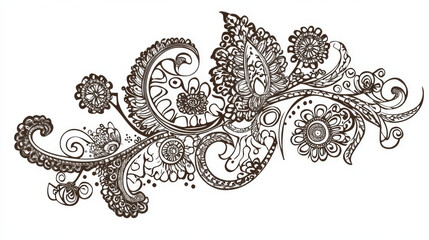 decorative persian and indian paisley flowers in outline style isolated on white for ornate and embe