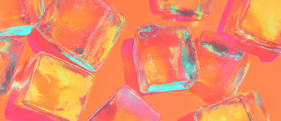 Poster - Colorful fruit punch pattern with vibrant ice cubes on a bright background
