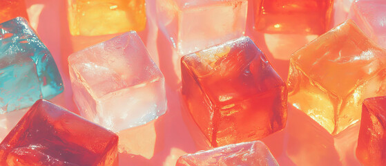 Poster - Colorful fruit punch and ice cubes create a vibrant party drink pattern for summer festivities