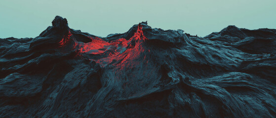 Poster - Thick lava flows create a dramatic texture in volcanic landscape during eruption
