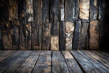 Wall Mural - Dark rustic wood wall background, floorboards, interior, textured, display