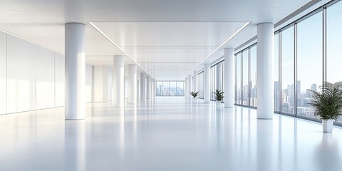 Poster - Modern White Office Space with Cityscape Views