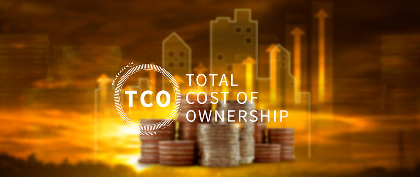 TCO concept. Total Cost of Ownership, purchase price of an asset plus the costs of operation, business concept background