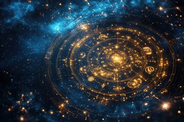 Wall Mural - A glowing, starry sky with a large, golden circle in the center