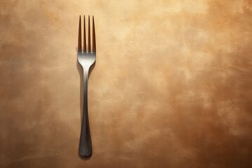 Poster - Unique silver fork on textured brown backdrop creates an artistic perspective. Generative AI