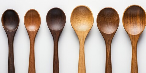 Canvas Print - High angle perspective showcasing a wooden spoon set against a white background, highlighting the details of the wooden spoon s texture and shape for an appealing culinary display.