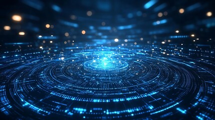 Futuristic digital interface glowing in dark space