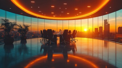 Poster - Modern Meeting Room with Sunset View