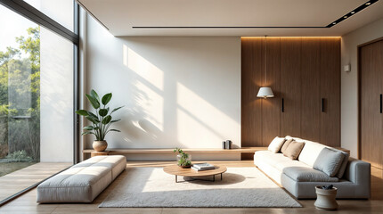 Wall Mural - a living room with a white couch and a coffee table