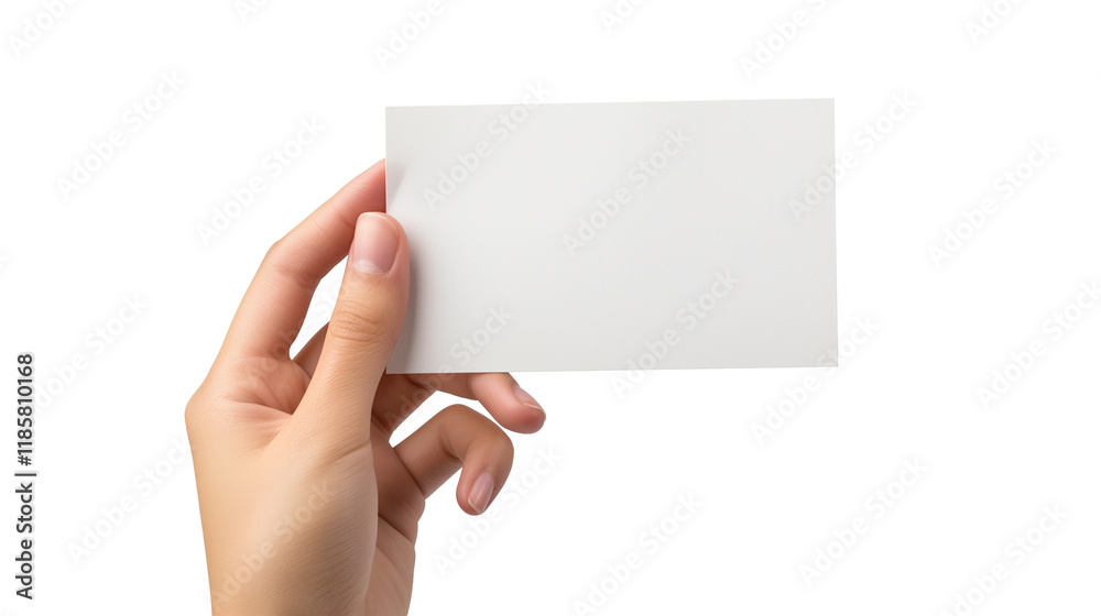 Hand with blank photo card isolated on white and transparent background ...