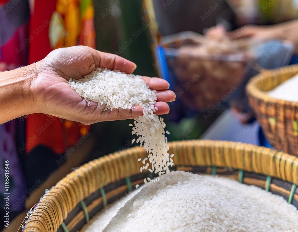 Reshared Rice Rice Exchange: Hands Sharing a Lump of Rice in a Market Scene Stock ...