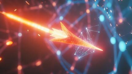 Fototapete - A digital representation of a futuristic arrow traveling through a network.