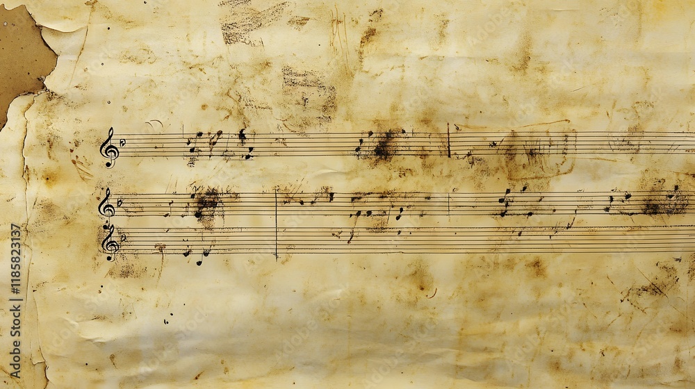 Aged Musical Score Sheet Showing Notes and Clefs Stock Illustration ...