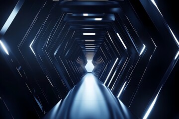 Poster - Futuristic Hexagonal Corridor Illuminated With Bright Lights