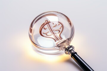 Poster - Glass magnifier is focusing on a light bulb filament, representing the search for innovative ideas and solutions