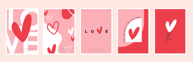Wall Mural - set of art valentine's day sale poster or banner background template