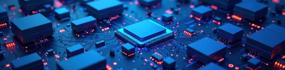 Abstract blue tech devices, architectural website layout , background, circuit, innovation