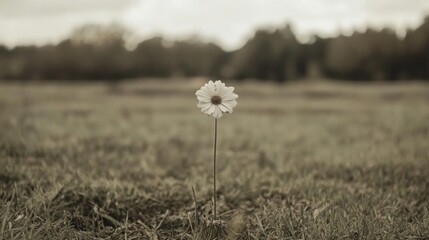 Wall Mural - Single daisy in sepia-toned field.