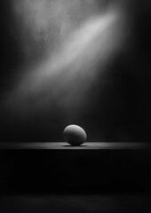 Wall Mural - A single egg is sitting on a table in a dark room