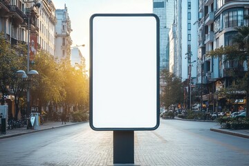 Wall Mural - Blank mock up of vertical street poster billboard on city background