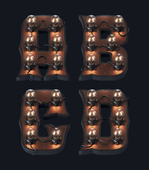 Poster - 3d rendered set of letters in loft steam-punk style with vintage bulb lamps