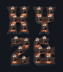 Poster - 3d rendered set of letters in loft steam-punk style with vintage bulb lamps