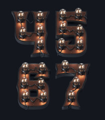 Poster - 3d rendered set of letters in loft steam-punk style with vintage bulb lamps