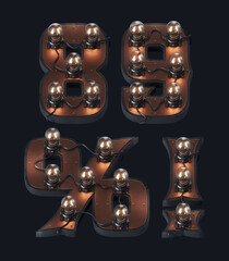 Poster - 3d rendered set of letters in loft steam-punk style with vintage bulb lamps