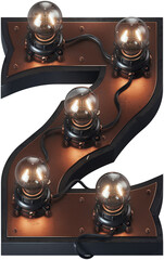 Poster - 3d rendered letter in loft steam-punk style with vintage bulb lamps and brass aged surface