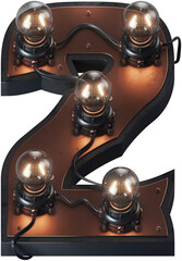 Poster - 3d rendered letter in loft steam-punk style with vintage bulb lamps and brass aged surface