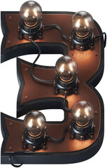 Poster - 3d rendered letter in loft steam-punk style with vintage bulb lamps and brass aged surface