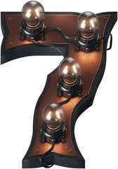 Poster - 3d rendered letter in loft steam-punk style with vintage bulb lamps and brass aged surface