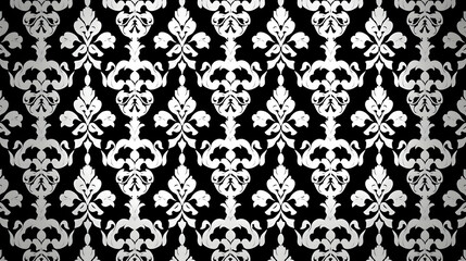 Elegant black and white damask pattern seamless texture background for design