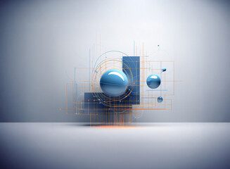 Aufkleber - Abstract digital artwork featuring translucent geometric shapes and spheres, evoking themes of technology and futuristic design.  The image has a clean, minimalist aesthetic with a subtle glow.