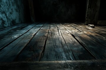 Wall Mural - Dark, old wooden floor in abandoned room, background grunge