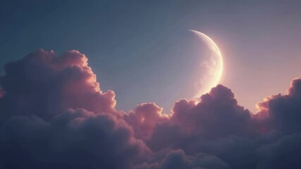 Poster - A crescent moon among the clouds