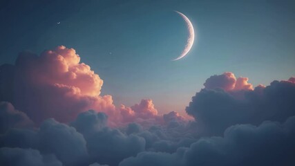 Poster - A crescent moon among the clouds