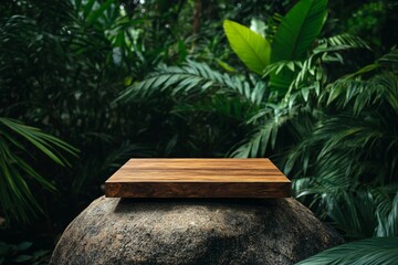 Canvas Print - Tropical Jungle Wooden Product Display Platform