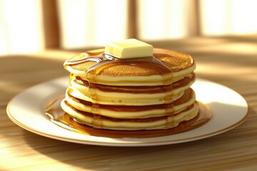 Canvas Print - Buttery pancakes drenched in syrup. AI.