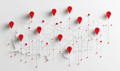 Open map icon with red location pins, vector illustration, minimalistic design, flat style, high resolution, clean white background.