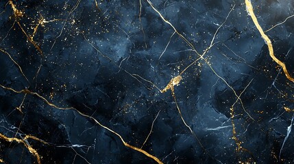 Abstract blue marble texture with gold splashes, luxury background