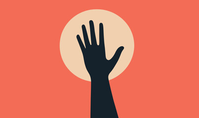 Poster - Minimalist Flat Vector of Outstretched Hand Against Sun Icon Background