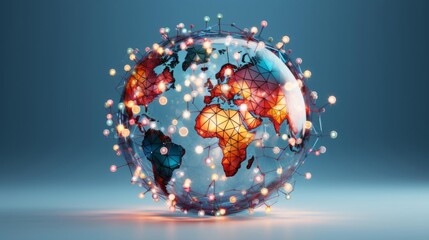Wall Mural - a globe with a network of lights around it