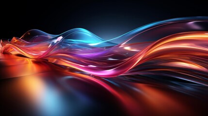 Wall Mural - A colorful wave of light is reflected on a dark surface
