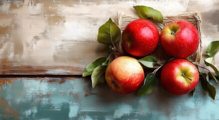 art Ripe red apples on wooden background